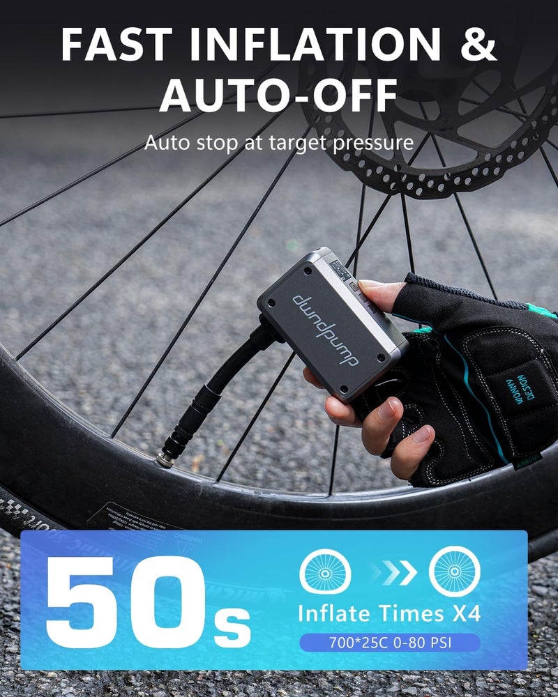 dwndpump Mini Bike Pump with Gauge, 120 PSI Electric Bicycle Pump, Rechargeable Bike Air Pump Portable, Auto Shut Off, with Presta and Schrader Valves, for Road Bike, Mountain Bike, Sports Balls - Image 2